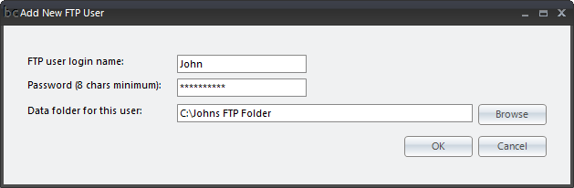 add new ftp server user screen