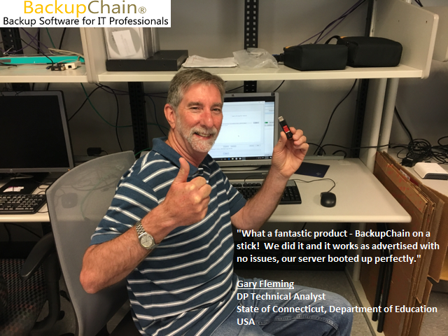 Gary Fleming, DP Technical Analyst, State of CT, Department of Education, 85+ Enterprise Servers with BackupChain installed (June 23, 2017) 