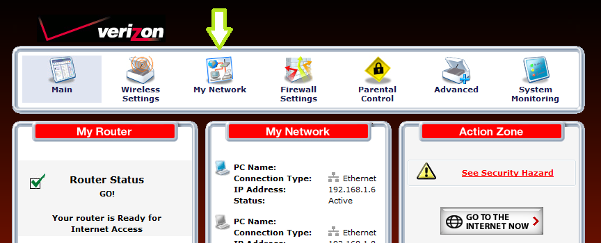 verizon router ftp server setup main screen