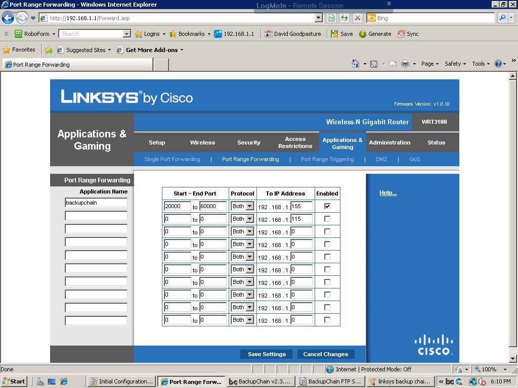 linksys wireless router wrt310n backupchain ftp server configuration 2