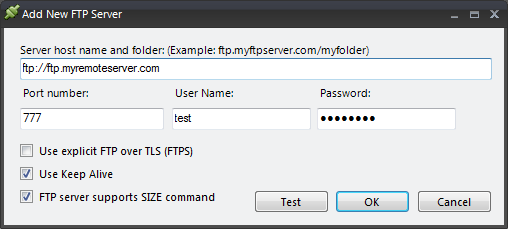 FTP backup software settings