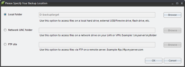 virtual machine backup target folder