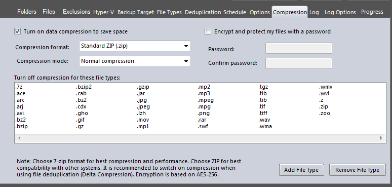 backup file compression settings