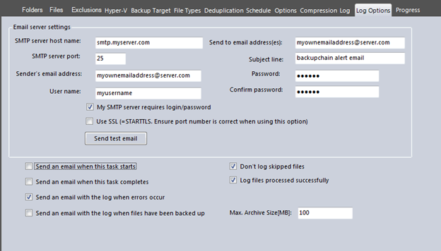 backup log options