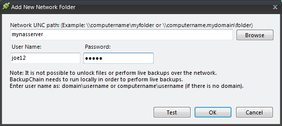 backup to NAS backup software settings